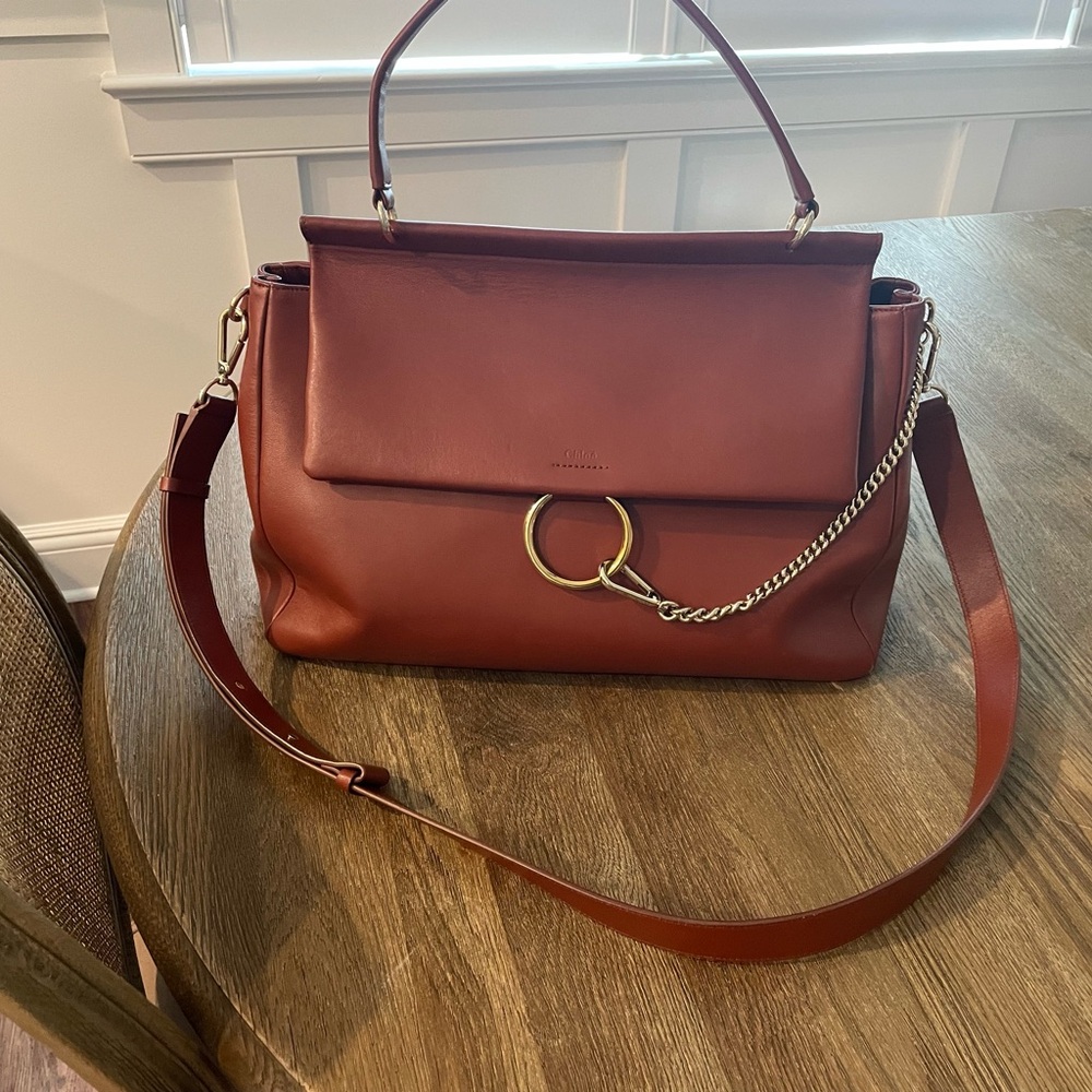 Chloe Large Leather Faye Day Bag in Sepia Brown